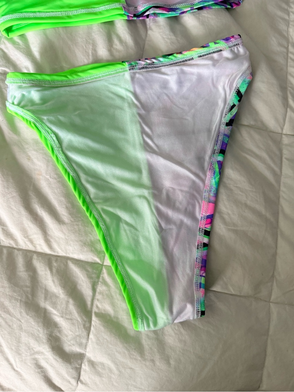 Neon Green & Multicolor Women's Two-Piece Rave Set - Picture 4 of 6